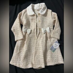2 piece! Cream Tweed Coat with Bow Accents & matching dress BNWT